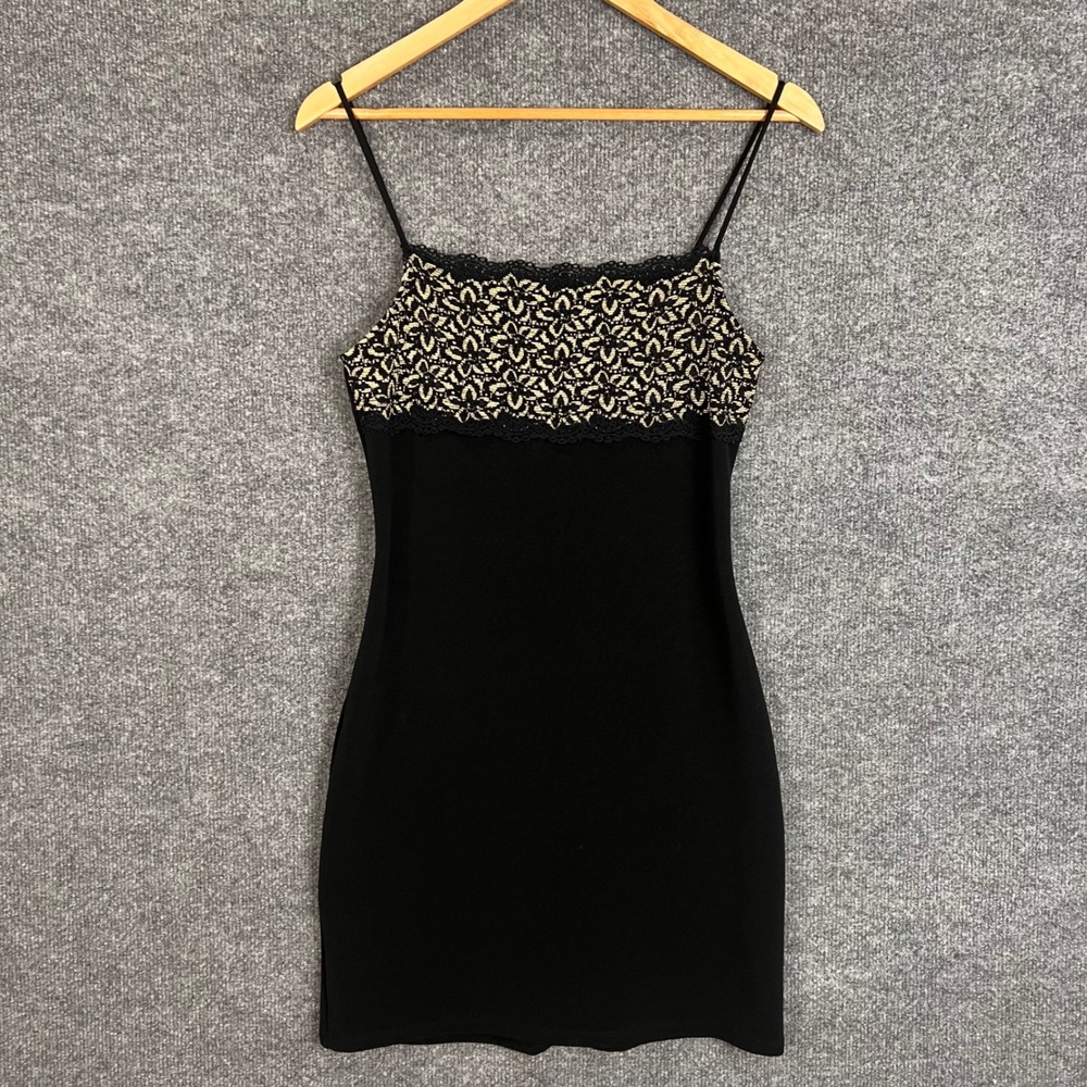 VINTAGE Y2K Hot Kiss Mini Dress Womens Small Lace Trim Spaghetti Strap Y2K